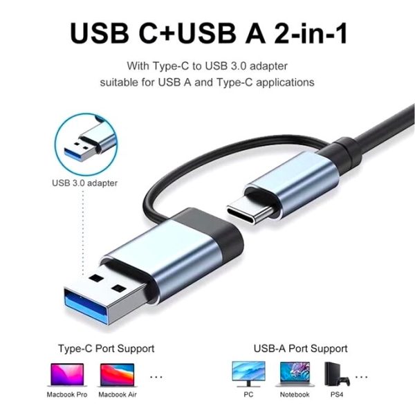 هاب و رم‌ریدر دو‌سر USB و Type-c ماکار مدل 7in1 MK-HU243 دارای پورت‌های‌USB Type-C ,USB 3.0‌و USB 2.0‌و کارت‌خوان‌های SD و TF با قابلیت اتصال آداپتور PD 5W