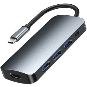 هاب چندکاره تایپ سی 5 پورت USB 3.1 ریمکس دارای خروجی HDMI با کیفیت 4K و Type C (PD) با توان 100W مدل RU U5-‪4k Station‬ با بدنه آلمینیومی