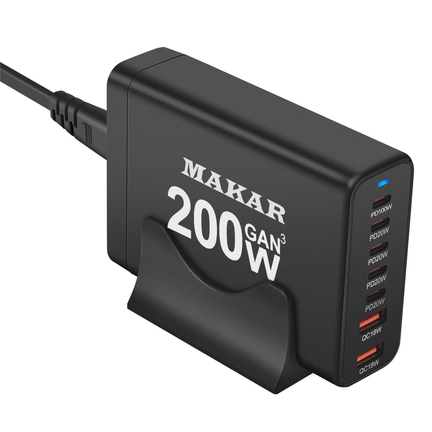 ایستگاه شارژ رومیزی 200 وات 6 پورت ماکار مدل 200W-Desktop تکنولوژی GAN3 5 ایستگاه شارژ رومیزی 200 وات 6 پورت ماکار مدل 200W-Desktop