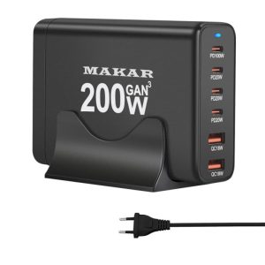 صرفهجویی 70% در زمان شارژ! ایستگاه شارژ گان تری 200W ماکار با 6 پورت هوشمند 2 ایستگاه شارژ گان تری 200W ماکار با 6 پورت هوشمند