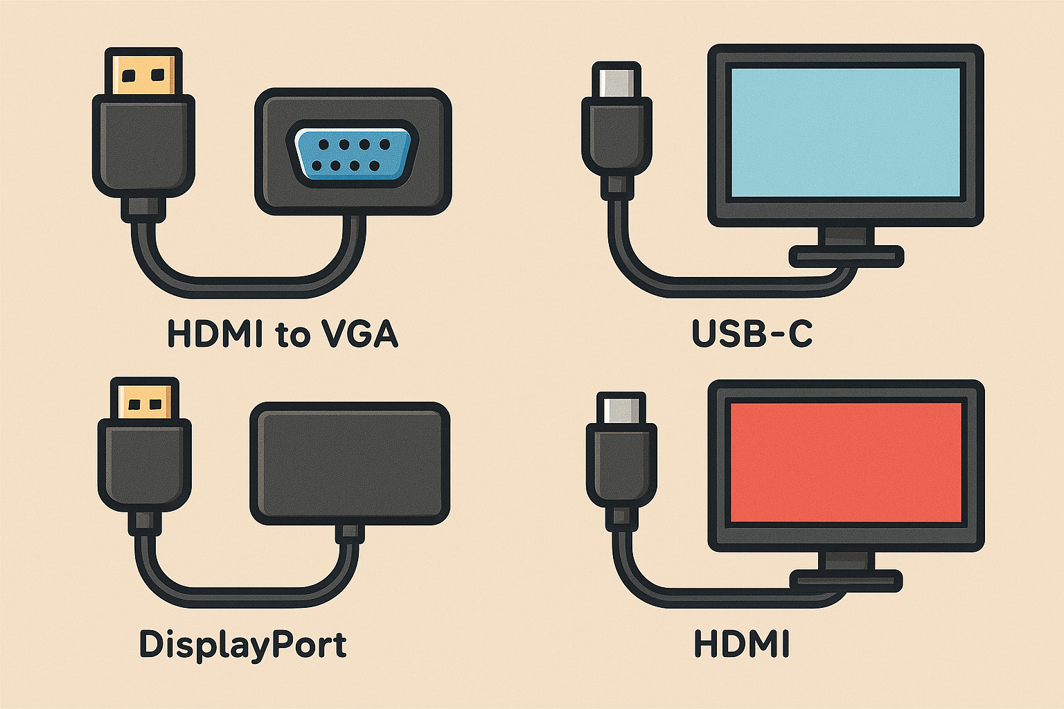 انواع مبدل HDMI به VGA, USB-C, DisplayPort و نحوه اتصال آنها