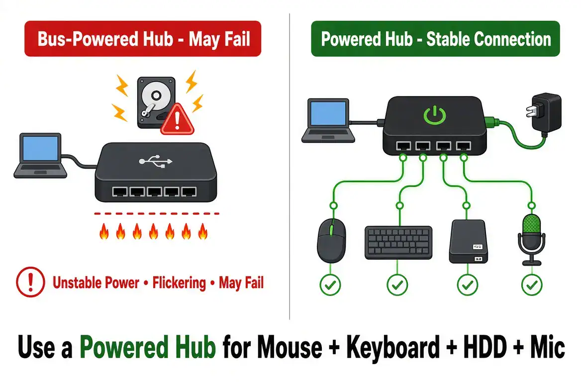 عیب‌یابی خروجی HDMI هاب USB-C و بررسی تجهیزات متصل