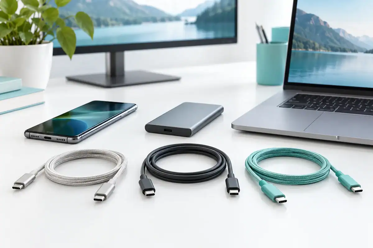 تفاوت کابل شارژ، انتقال داده و تصویر؛ کابل‌های USB-C کنار گوشی، SSD و لپ‌تاپ